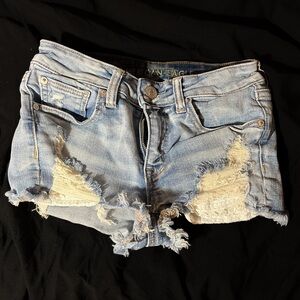 American Eagle Outfitters Faded Blue Ripped Jean Shorts